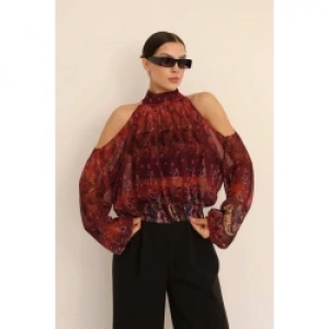 Kadın Halter Yaka Full Transparan Omuz Dekolteli Bluz