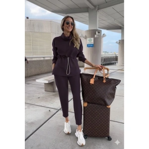 Kadın Uzun Kollu Balıkçı Yaka Belden Lastikli Modal Bluz Ve Pantolon Ikili Takım