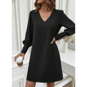 Kadın Uzun Kollu V Yakalı Kısa Ithal Krep Elbise