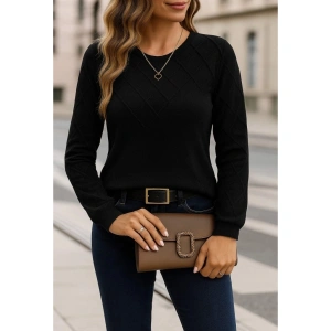 Kadın Uzun Kollu Bisiklet Yaka Geometrik Desenli Triko Bluz