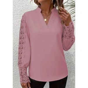 Kadın Uzun Kollu Hakim Yaka Kolları Dantel Detaylı Ithal Krep Bluz