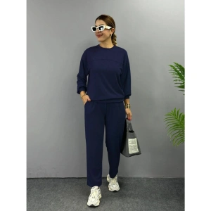 Kadın Uzun Kollu Bisiklet Yaka Viskon Iki Iplik Bluz Ve Pantolon Ikili Takım