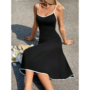 Kadın Ip Askılı Geniş V Yakalı Midi Janjan Krep Elbise