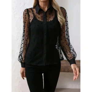 Kadın Uzun Kollu Yakalı şeffaf Tül Detaylı Ve Viskon Atlet Ikili Takım