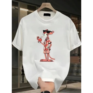 Baskılı Oversize Bisiklet Yaka T-shirt - Beyaz