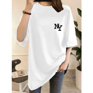 Baskılı Oversize Bisiklet Yaka T-shirt - Beyaz