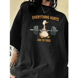 Baskılı Oversize Bisiklet Yaka T-shirt - Siyah