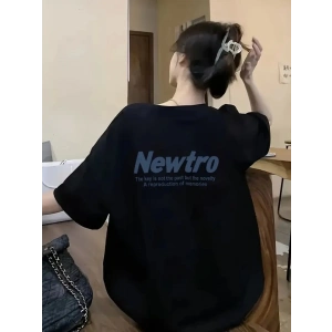 Baskılı Oversize Bisiklet Yaka T-shirt - Siyah