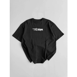 Baskılı Oversize Bisiklet Yaka T-shirt - Siyah