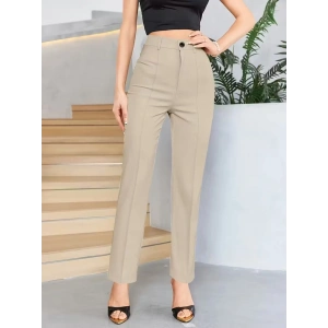 Bordo Renk Yüksek Bel Maskülen Kesim Kumaş Pantolon