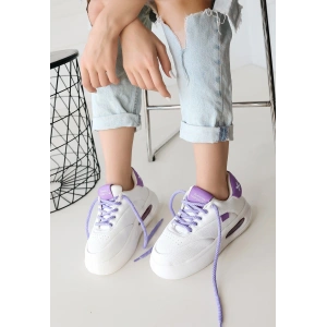 Chris Beyaz Cilt Lila Detaylı Bağcıklı Spor Ayakkabı