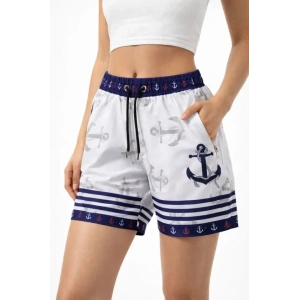 Deniz Şortu Fermuarlı Cepli File Astarlı Hızlı Kuruyan Premium - Beyaz
