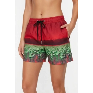 Deniz Şortu Fermuarlı Cepli File Astarlı Hızlı Kuruyan Premium - Kırmızı