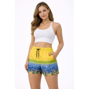 Deniz Şortu Fermuarlı Cepli File Astarlı Hızlı Kuruyan Premium - Sarı