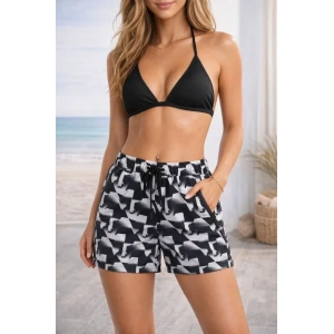 Deniz Şortu Fermuarlı Cepli File Astarlı Hızlı Kuruyan Premium - Siyah