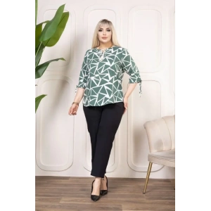 Desenli Püsküllü Viskon Bluz Bebe Yaka Kısa Kollu Big Size Rahat Kesim - Desenli