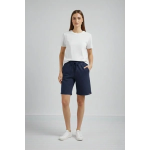 Dokuma Otoban Şort Beli Lastikli Bağcıklı, Cepli, Rahat Kesim Günlük Yazlık Şort - Lacivert