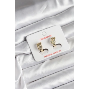 Erb 14K Gold Renk Kaplama Yarım Halka Zirkon Taşlı CM Kadın Küpe