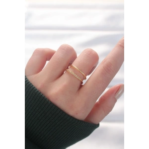 Erb 2li Görünümlü Su Yolu Tasarımlı Gold Renk Ayarlanabilir Yüzük