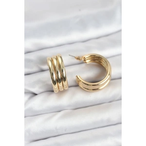 Erb 3'lü Görünüm 316L Çelik Gold Renk Kadın Küpe