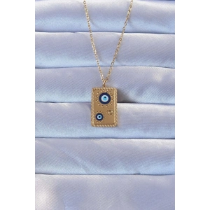 Erb 316L Altın Renk İşlemeli Nazarlı Vintage Kolye