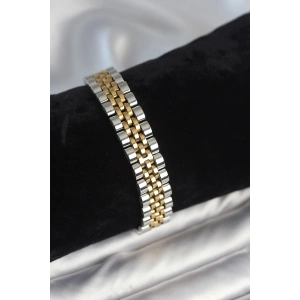 Erb 316L Çelik 12 Mm Kalınlıkta Gold Ve Gümüş Renkli Erkek Bileklik
