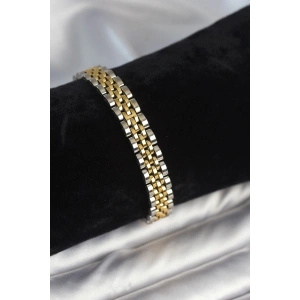 Erb 316L Çelik 9 Mm Kalınlıkta Gold Ve Gümüş Renkli Erkek Bileklik