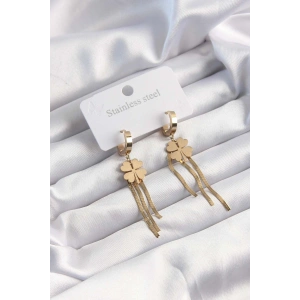 Erb 316L Çelik Altın Renk İtalyan Zincirli Yonca Model Halka Küpe