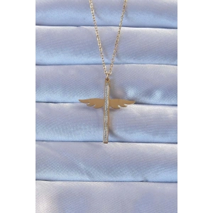 Erb 316L Çelik Altın Renk Zirkon Taşlı Mikail Kolye