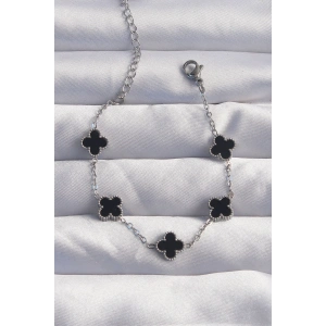 Erb 316L Çelik Baby Boy Gümüş Renk Siyah Mineli Yonca Bileklik