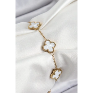 Erb 316L Çelik Beyaz Sedef Yonca Model Gold Renk Kadın Bileklik