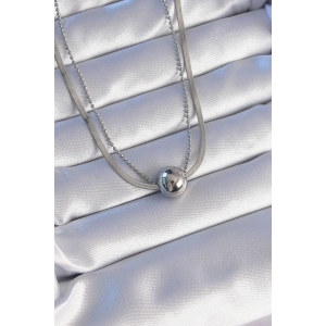 Erb 316L Çelik Çift Zincirli Gümüş Renk Topçuk İtalyan Model Kolye