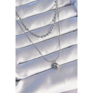 Erb 316L Çelik Çift Zincirli Gümüş Renk Topçuk Model Kolye