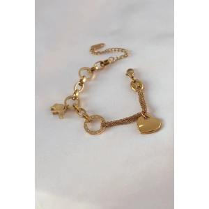 Erb 316L Çelik Gold Renk 2'li Zincir Model Zirkon Taş Detay Kadın Bileklik