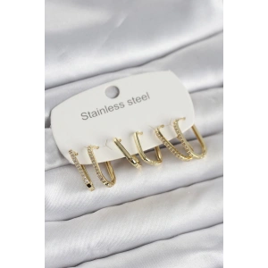 Erb 316L Çelik Gold Renk 6'lı Set Geometrik Model Kadın Küpe