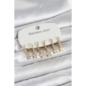 Erb 316L Çelik Gold Renk 6'lı Set Yıldız Model Kadın Küpe