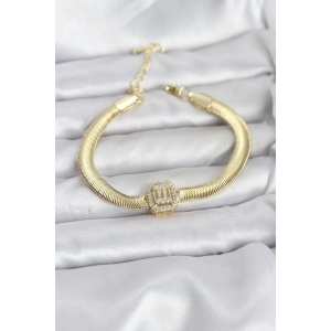Erb 316L Çelik Gold Renk Baget Zirkon Taşlı Yılan Zincirli Kadın Bileklik