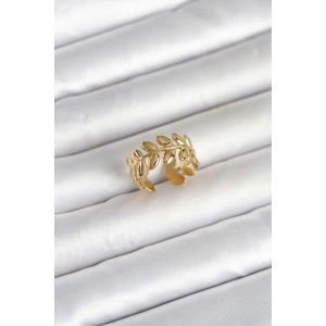 Erb 316L Çelik Gold Renk Başak Form Kadın Yüzük