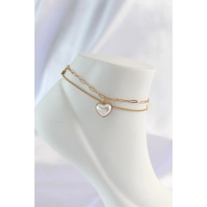 Erb 316L Çelik Gold Renk Beyaz Kalpli 2li Halhal