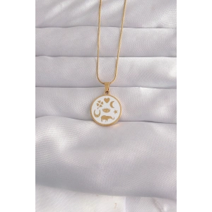 Erb 316L Çelik Gold Renk Beyaz Mineli Karışık Figürlü Tarot Kolye