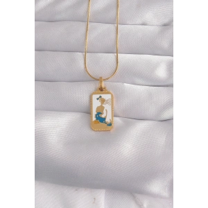 Erb 316L Çelik Gold Renk Beyaz Mineli Kız Figür Tarot Kolye
