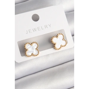 Erb 316L Çelik Gold Renk Beyaz Minelik Yonca Model Kadın Küpe