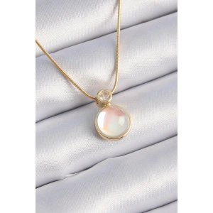 Erb 316L Çelik Gold Renk Beyaz Sedefli Vintage Kadın Kolye