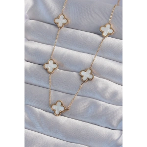 Erb 316L Çelik Gold Renk Beyaz Sedefli Yonca Kolye