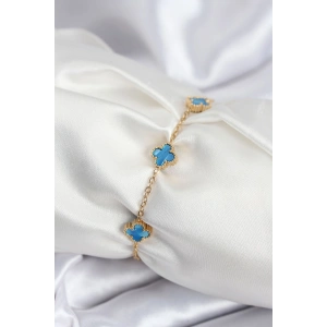 Erb 316L Çelik Gold Renk Buz Mavisi Baby Boy Yonca Kadın Bileklik