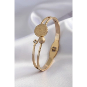 Erb 316L Çelik Gold Renk Çeyrek Altın Zirkon Taş Detay Kadın Kelepçe