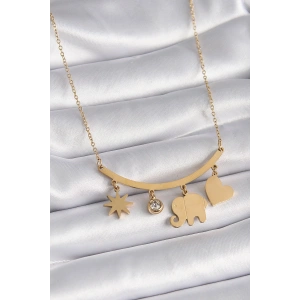 Erb 316L Çelik Gold Renk Fil Figür Zirkon Taş Detay Kadın Kolye