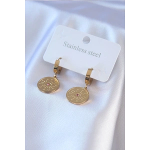 Erb 316L Çelik Gold Renk Göz İşleme Zirkon Taş Detay Kadın Küpe