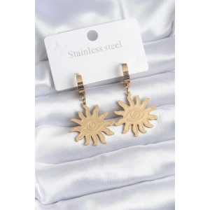 Erb 316L Çelik Gold Renk Güneş Model Göz İşleme Kadın Küpe