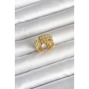 Erb 316L Çelik Gold Renk Hasır Model Kadın Yüzük